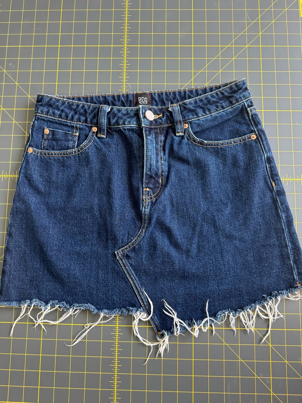 BDG Dark Wash Denim Mini Skirt with Raw Hem